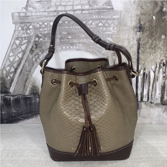 Dooney & Bourke Caldwell Python Drawstring Bag-Taupe- - Picture 1 of 13